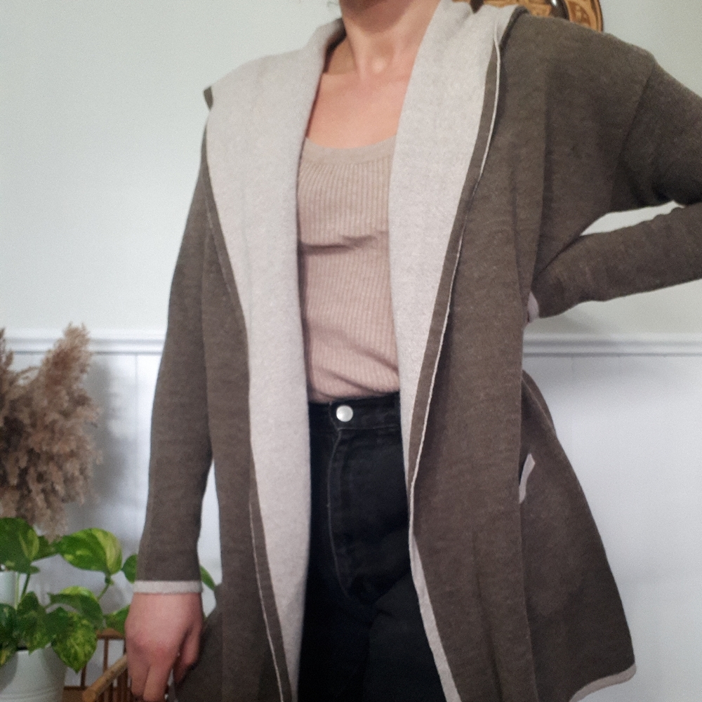 Anthropology tan and brown long cardigan